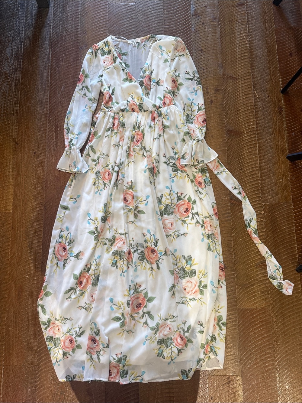Floral White Maxi Dress with Pink Rose Print